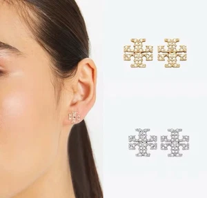 Tory Burch Kira Zirkon Logo Ohrstecker | Gelbgold 1 cm💛 - Bild 1 von 6