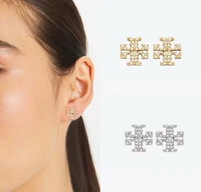 Aretes Tory Burch Kira con logotipo de circón | Oro amarillo 1 cm💛 Foto 1 de 4