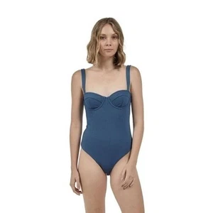 Nuevo traje de baño de una pieza talla mediana Free People x Thrills azul oscuro Adria con aros - Imagen 1 de 6