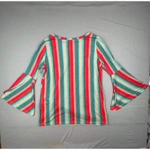 Top donna Crazy Train S multicolore righe manica a campana nodo orlo boho - Foto 1 di 5