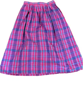 VTG LL Bean Skirt Women 10 Pink Preppy Plaid Cotton Madras 1970 USA Small XS - Picture 1 of 12