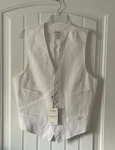Gilet uomo Baird McNutt Murano lino bianco foderato con bottoni taglia L nuovo con etichetta - Foto 1 di 9