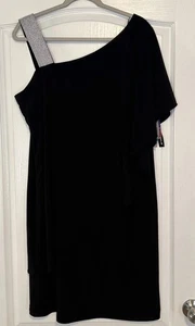 R&M Richards asymmetrisches schwarzes Damenkleid Strassträger Größe 16 neu mit Etikett - Bild 1 von 9