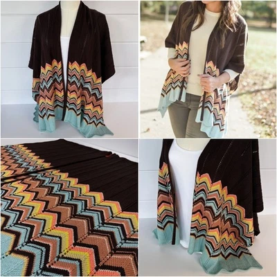 Poncho Missoni para Target Chevron Tejido Ruana Chal Lana Frente Abierto Años 60 70 Boho Foto 1 de 4