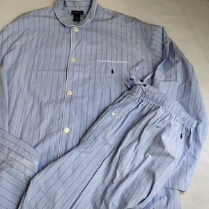 Ralph Lauren Pajama Set 2x 3x Mens Blue Stripe Cotton Two Piece Pony Lounge - Picture 1 of 18