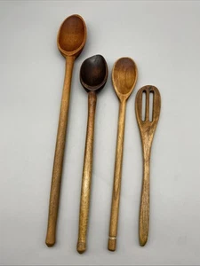 Cucharas de madera antiguas primitivas 17" 13,5" mango largo - obtienes las 4 - Imagen 1 de 2