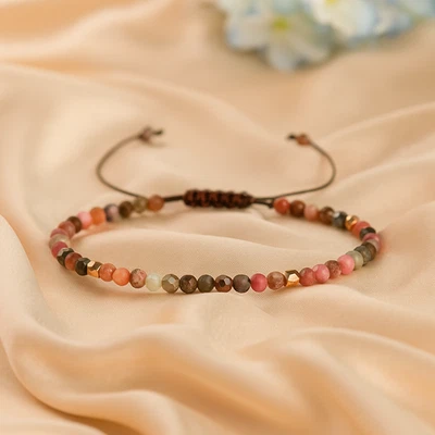 Natural Rhodonite Dainty Bracelet 4mm Pink Rhodonite Gemstone Bracelet Handmade - Image 1 of 4