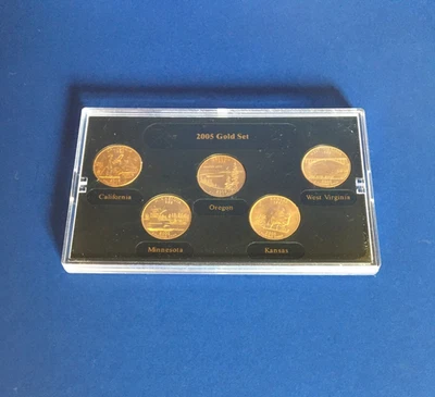 ❅Gold Edtn❅ 2005-D Quarter Set ~CA MN OR KS WV~ Die Strike Mint Errors ☆SONOMA☆ - Image 1 of 4