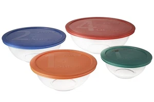 4 Stück Glas Rührschüsseln mit Kunststoffdeckel Pyrex Stil verschachtelt Küche Aufbewahrung - Bild 1 von 3