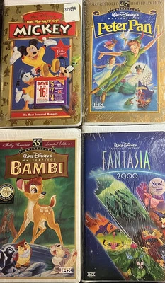 NEW Lot of 4 VCR VHS Tapes The Spirit Of Mickey Peter Pan Bambi & Fantasia 2000 Foto 1 de 4