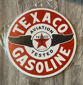 Texaco Aviation Tested Gasoline 12" Diameter Novelty Hem Wrapped Metal Sign New! - Picture 1 of 2
