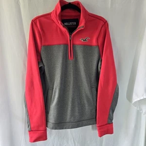 Hollister California Fleece 1/4 Zip Pullover Men's Large Grey And Red Pockets - Picture 1 of 12