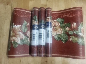 X3 Valley Forge Wallpaper BORDER RED BOTANICAL  SEALED 5 YARD ROLLS 3 ROLLS - Picture 1 of 3