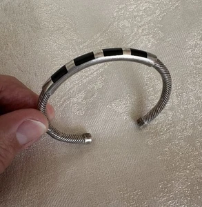 Vintage MODERN MEXIKANISCH Sterling Onyx offene Manschette Armreif Armband Modernist Schmuck - Bild 1 von 18