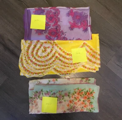 Vintage Sheer Scarves Lot of 3 1950s Chiffon Type Nylon Colorful Variety MCM - Image 1 of 4