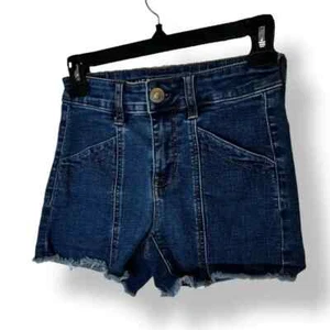 American Eagle Midi Distressed Denim Shorts Size 0 - Picture 1 of 5