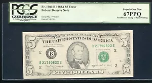 FR. 1980-B 1988-A $5 FRN “INSUFFICIENT INKING OF FACE ERROR” PCGS GEM UNC-67PPQ - Picture 1 of 2