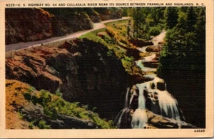 Postal HIGHWAY 64 Río Cullasaja Carolina del Norte NC lino c1946 - Imagen 1 de 2