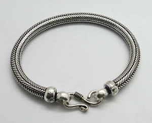 1 Piece Silver Bracelets Chain 6mm Round Bali Silver Snake Chain 18 cm Long - Picture 1 of 2