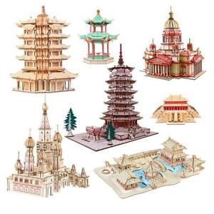 DIY 3D Wooden Puzzle Construction Building Simulation Church Tower Model Set Ass