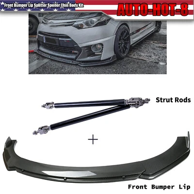 Alerón divisor de labios para parachoques delantero de fibra de carbono + varillas de puntal para Toyota Camry Foto 1 de 4