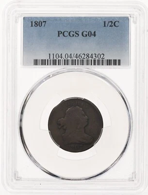 1807 1/2C PCGS G4 Draped Bust Half Cent - Clipped Planchet Mint Error - Image 1 of 3