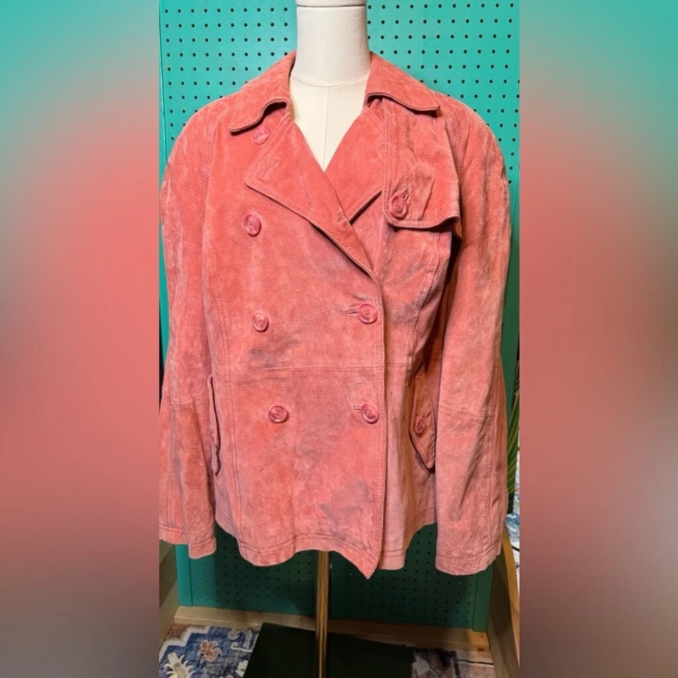 Terry Lewis Women's Coral Double-Breasted Jacket. Suede. 1X. Great Vintage Cond. - Image 1 of 4