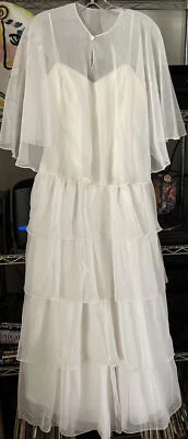Vintage 60’s-70’s White Chiffon Tiered Wedding Prom Quinceanera Cape Dress XS/S? - Image 1 of 4