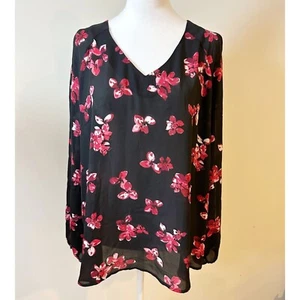 ROZ & ALI Scarlet Floral Light Flowy Cold Shoulder Top Size XL Womens Career - Picture 1 of 9