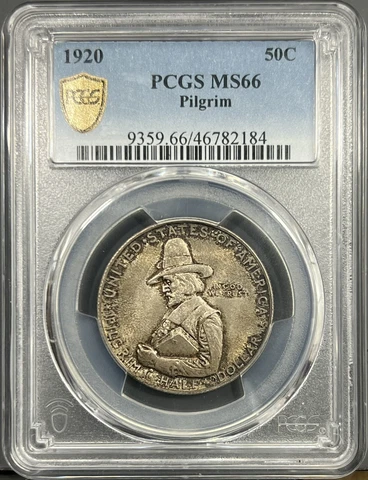 1920 PCGS MS66 Pilgrim Commemorative Half Dollar 50c - Original Skin Cover