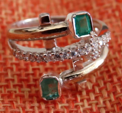 Ring 925 Sterling Silber, 24K Gold, Smaragde und Zirkonia - Bild 1 von 4