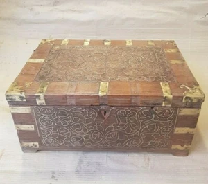 Box With secret Drw Old Wooden Handcrafted Box Brass fitted 16 CompartmentNH5470 - Picture 1 of 12