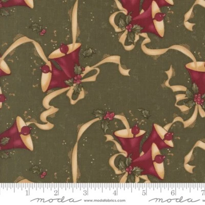 A Vintage Christmas Green Christmas Bells by Kansas Troubles Moda Half Yard - Image 1 of 2