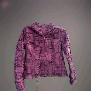 Samuel Dong Blazer Jacket Womens Size S Purple Bell Sleeve Artsy Textured Zip Up - Picture 1 of 9