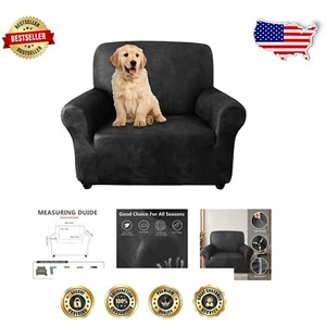 Elegant Dark Grey Faux Suede Sofa Cover - Washable Non-Slip Armchair Slipcover - Picture 1 of 9