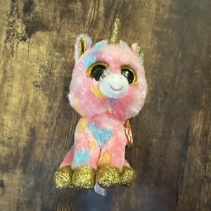Ty Beanie Boos FANTASIA 6" Pink Unicorn Kitty w/ glitter eyes Plush Toy - Picture 1 of 1