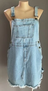 CITY CHIC Denim Overall Bib Dungaree Dress Plus Size M/18 Fray Hem Stretch Denim - Picture 1 of 11