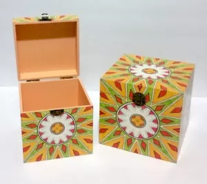 Yellow Multicolor Aztec Art Style Cube Home Decor Trunk Storage Boxes, Set of 2 - Picture 1 of 8