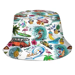 Hawaiian Bucket Hats for Women Men Packable Outdoor Travel Beach Sun Hat Rave... - Picture 1 of 5