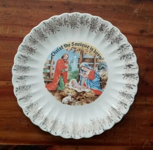 Vintage 1956 "Christ The Saviour Is Born" Sanders. 23K Gold Christmas Plate - Picture 1 of 8