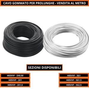 CAVO GOMMATO BIANCO-NERO -H05VV-F FILO ELETTRICO PER PROLUNGA AL METRO TRIPOLARE - Foto 1 di 1