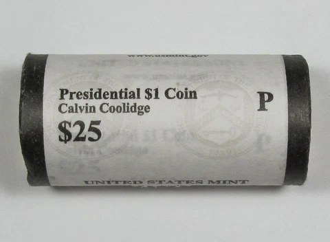2014-P Calvin Coolidge Presidential Dollars U.S. Mint BU Roll of 25 UNC Coins Cover