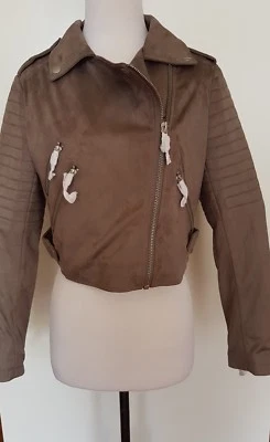 ASOS Womens Taupe Suede Crop Jacket Size 10 BNWT - Image 1 of 4