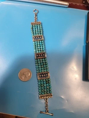Whitney Kelly Sterling Silver 5 Strand Beaded Turquoise Toggle Bracelet - Image 1 of 4