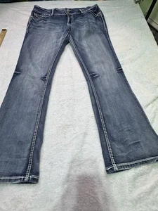 Amethyst Women Jeans Sz 13 Short Low Rise Bootcut Stretch Back Flap Y2K Fading - Picture 1 of 16