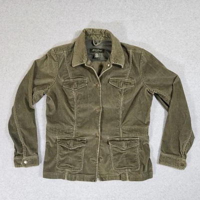Abrigo de pana Eddie Bauer para damas M bolsillos oliva abotonados tareas granero preppy Foto 1 de 4