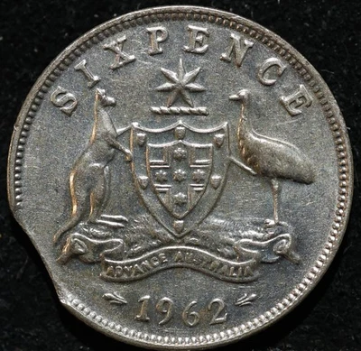 Australia 6 Pence 1962 Clip Error Silver Coin High Grade Rare Antique Foreign  - Image 1 of 2
