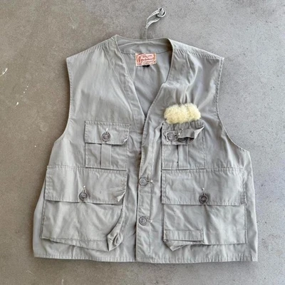 VINTAGE 1950s ALLEN SPORTSWEAR TAN BUTTON UP HUNTING VEST LARGE - Image 1 of 4