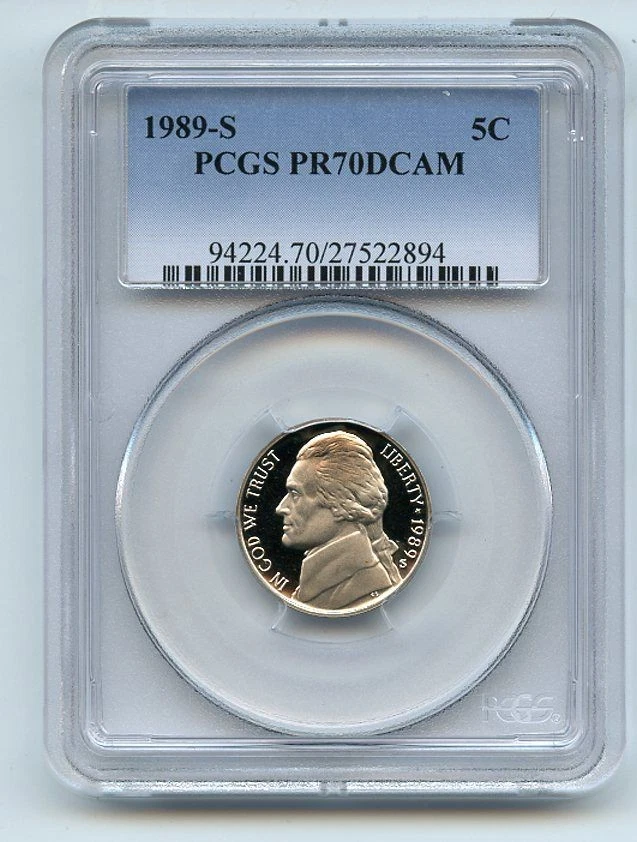 1989 S 5C Jefferson Nickel Proof PCGS PR70DCAM - Image 1 of 1