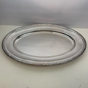 Großes Christofle France versilbertes ovales Tablett mit Kreuz & Linienrand - Bild 1 von 9